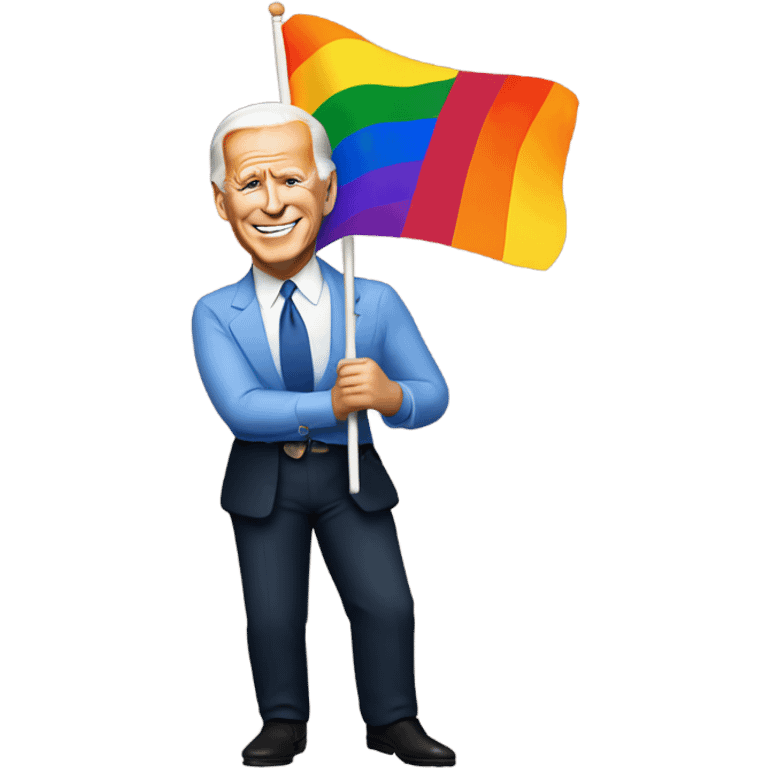 Joe Biden holding a gay flag emoji