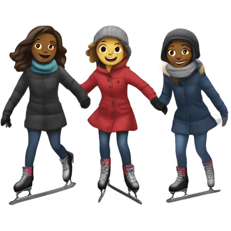 Four girls ice skating under a bridge in New York emoji