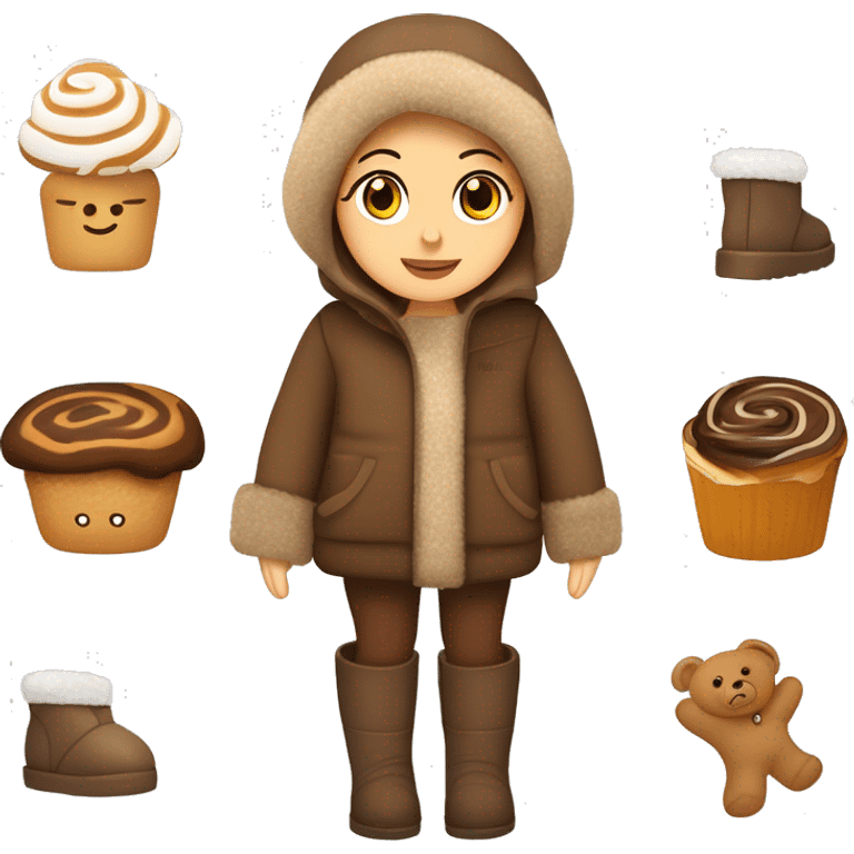 cinnamonroll, uggs, ohrenwärmer hellbraun, teddyjacke, Kakao, und weiteres zum theme braun winter girl  emoji