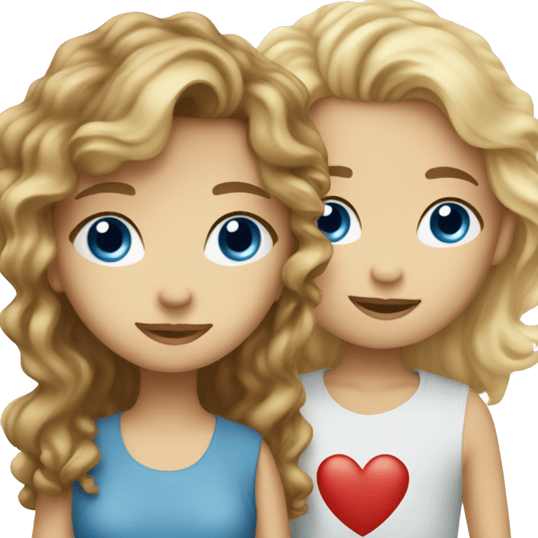 Blond girl with blue eyes kissing brown curly hair boy with blue eyes  emoji