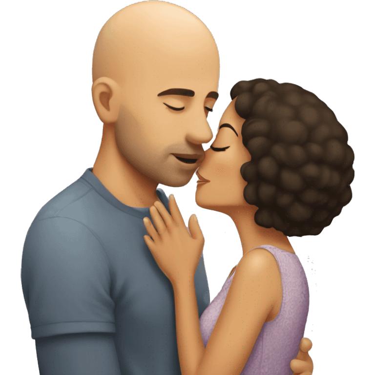 Short hair bald guy kissing Latin woman  emoji