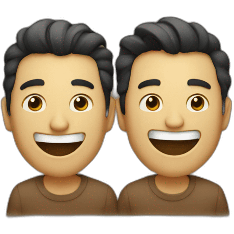 Two guys laughing at a crowd emoji