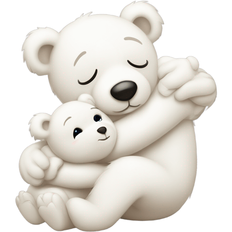 Happy white momma teddy bear hugging a happy white baby bear emoji