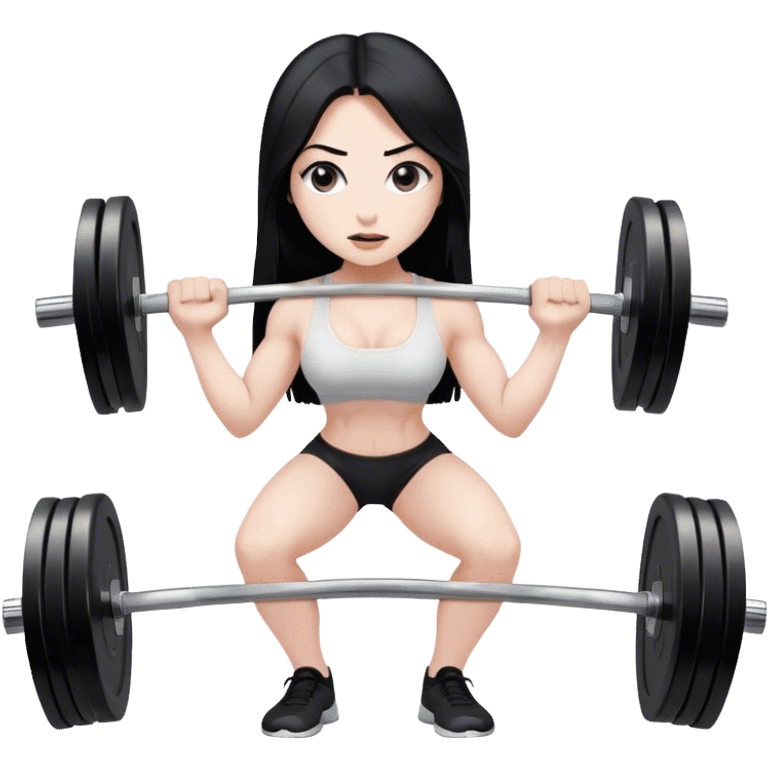 Pale girl with long black hair lifting weights deadlift emoji