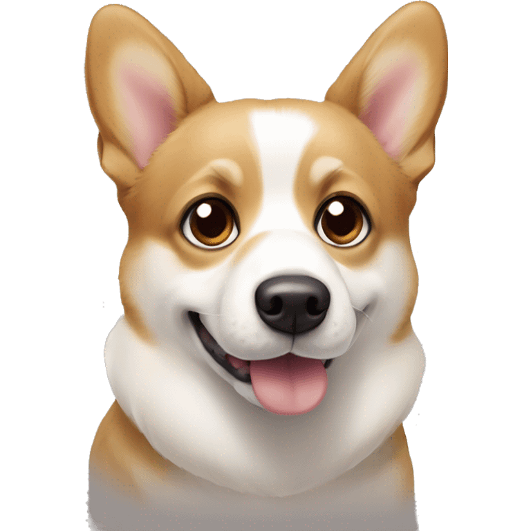 Corgie pembroke white and beige, with one brown eye and one glass eye, big ears! And white streak between eyes  emoji