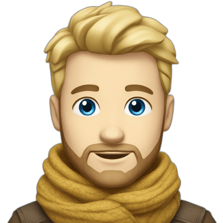 blond-guy-with-taper-fade,-top-of-hair-and-dark-blonde-beard-and-blue-eyes-and-big-nose-and-scarf-on-the-middle-of-forehead emoji