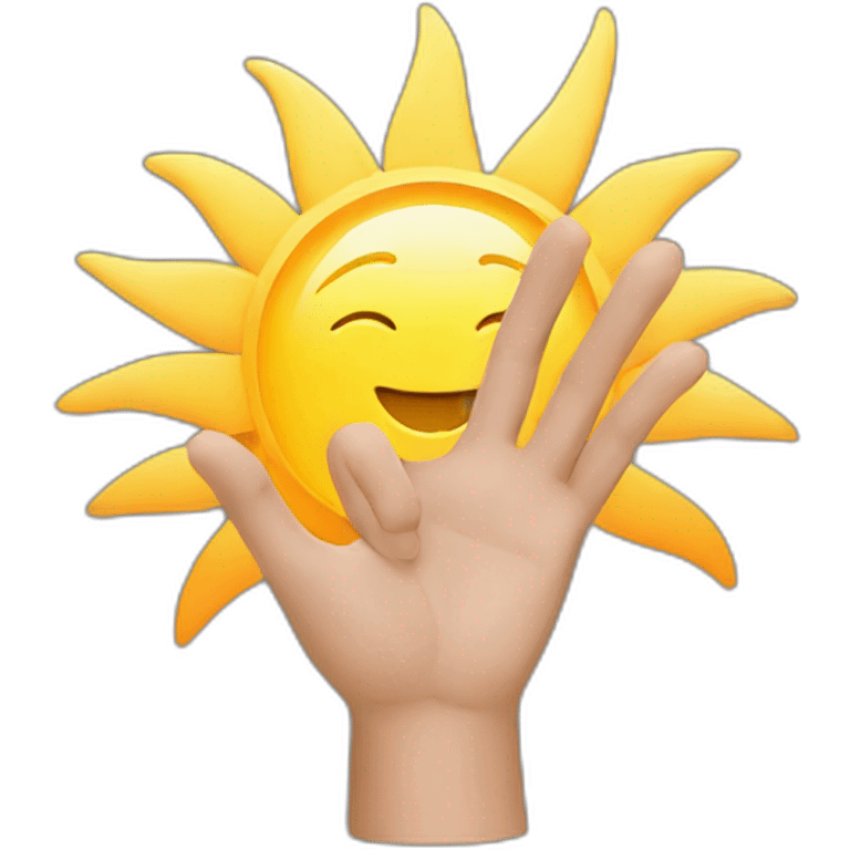 Sun with hands. In their hands there is an ethereum cryptocurrency logo emoji