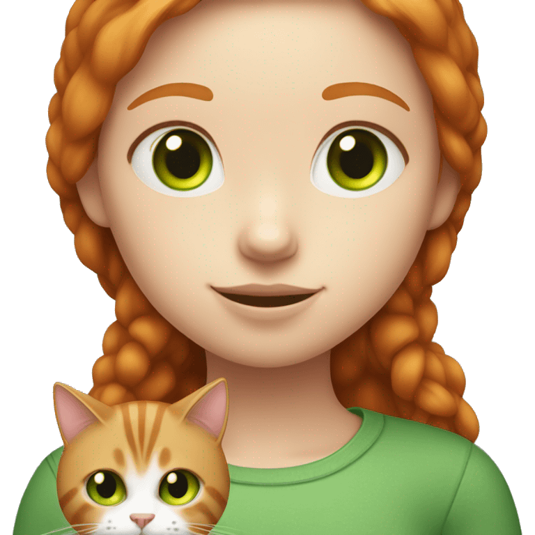 ginger hair girl with green eyes, holding grey fat cat emoji