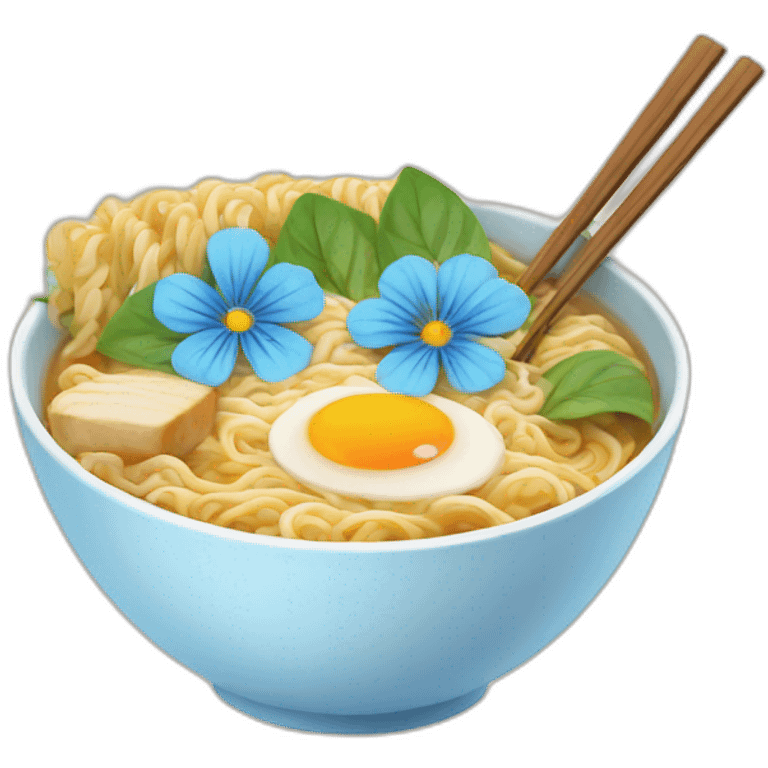 ramen with happy blue flower emoji