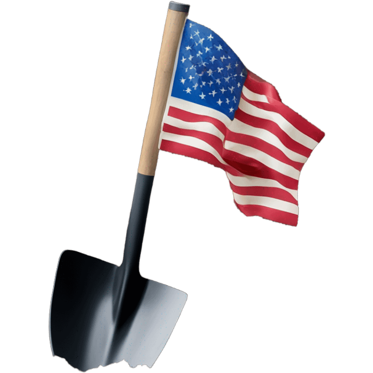 American Flag attached to one black shovel in the ground   emoji