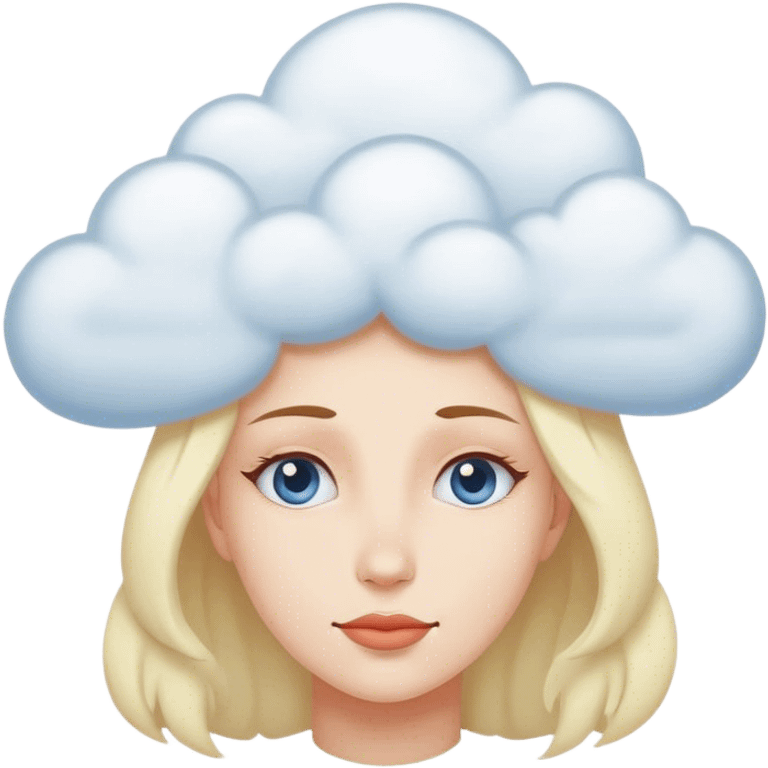 Woman from shoulders up with head like clouds emoji