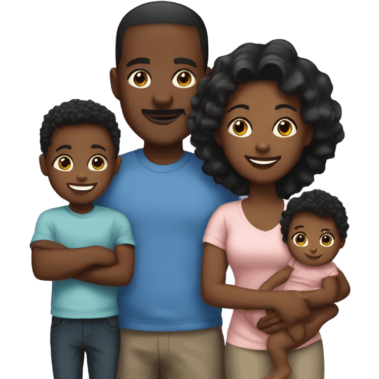 black family of 7 (2 babies, 2 young men, a married couple and a middle aged woman) emoji