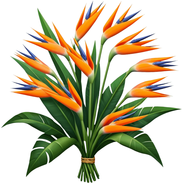 luxuriant, big bouquet Strelitzia Reginae, stem, leaf emoji