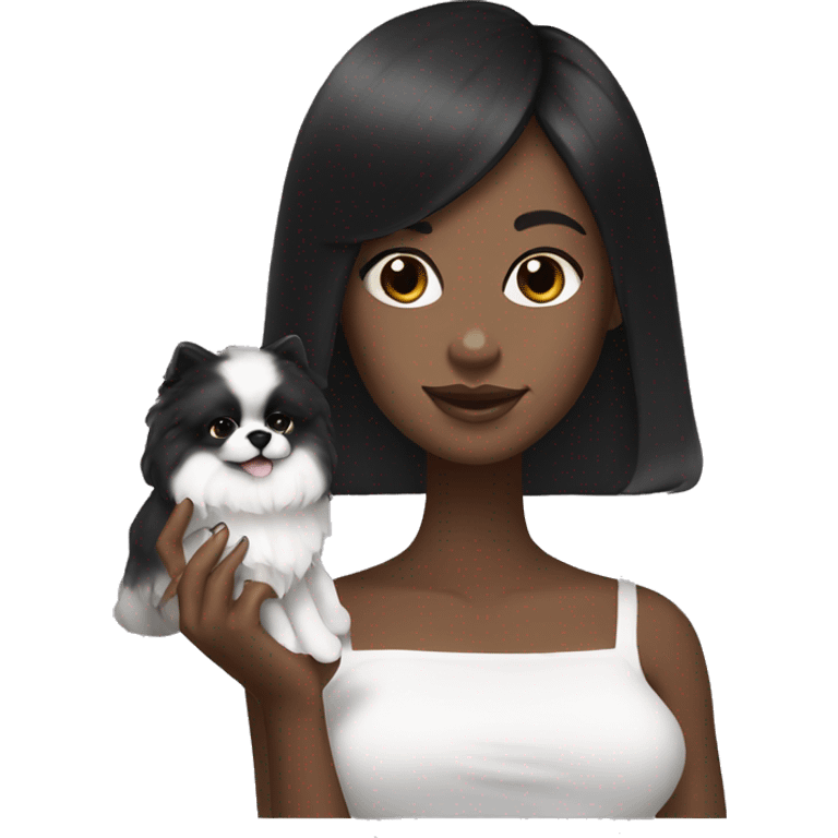 Black hair girl holding a white cream pomeranian emoji