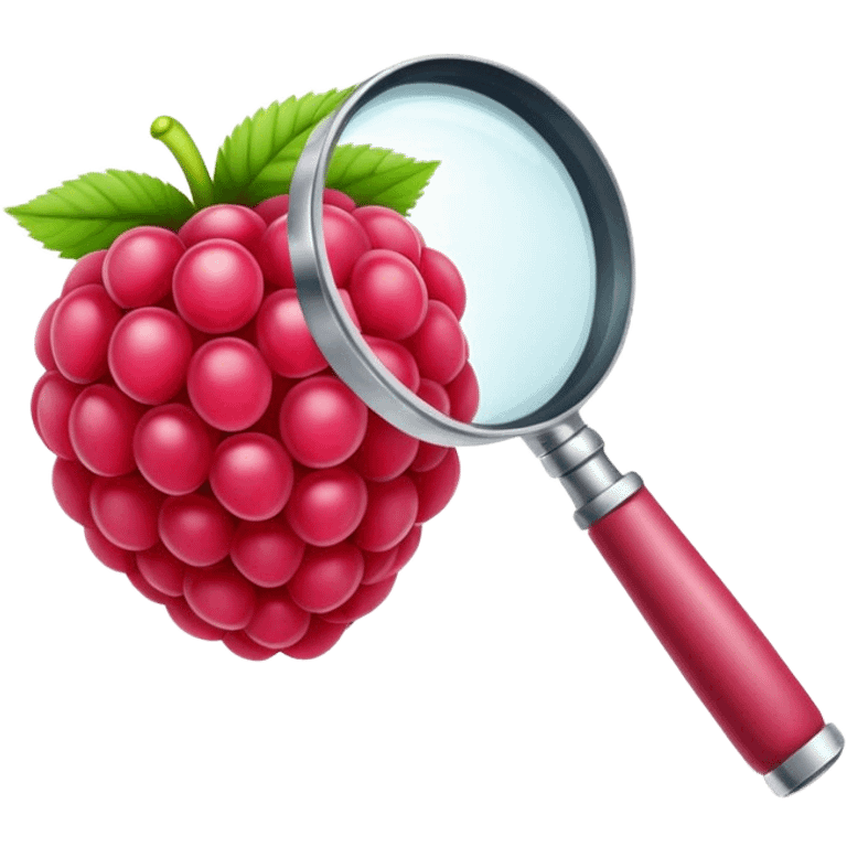 A raspberry R letter holds a magnifier emoji