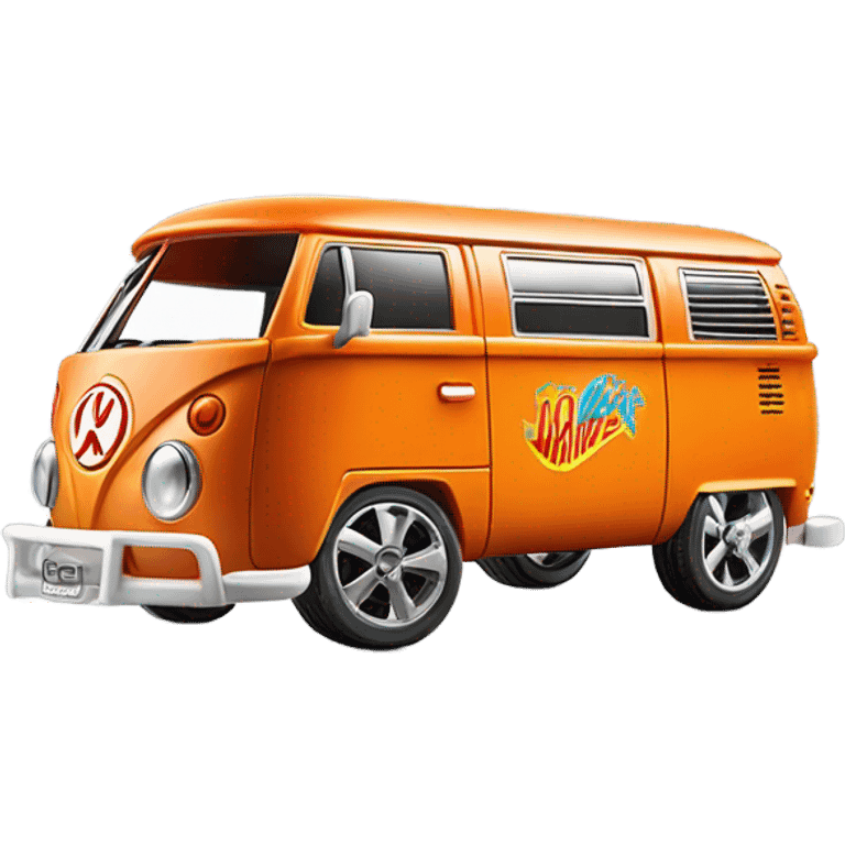 Side view. Mattel hot wheels Volkswagen Kool Kombi. orange   emoji