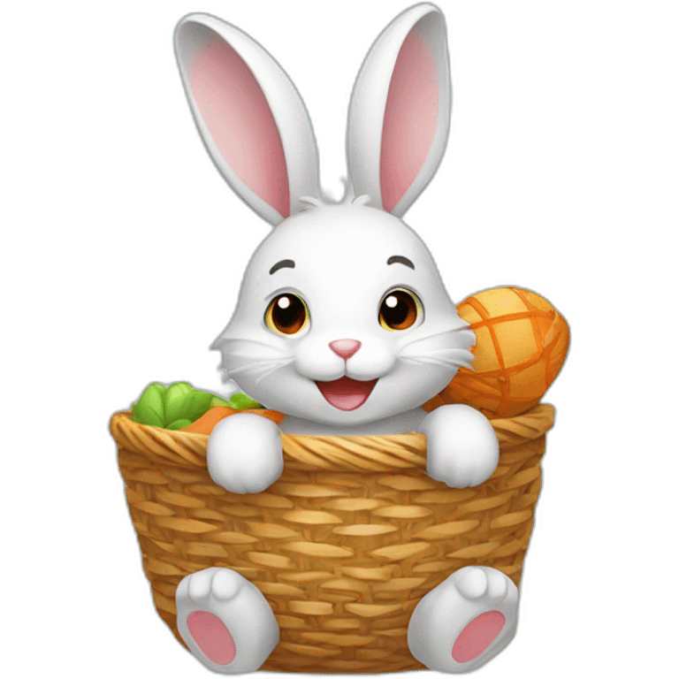 Happy rabbit with a basket emoji