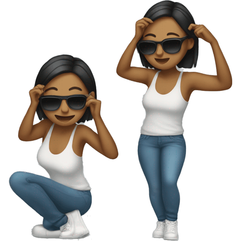 Woman with sunglasses dabbing  emoji