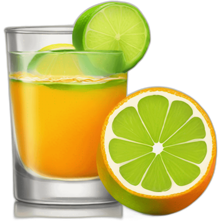 A single orange tequila shot with slice of green lemon piece emoji