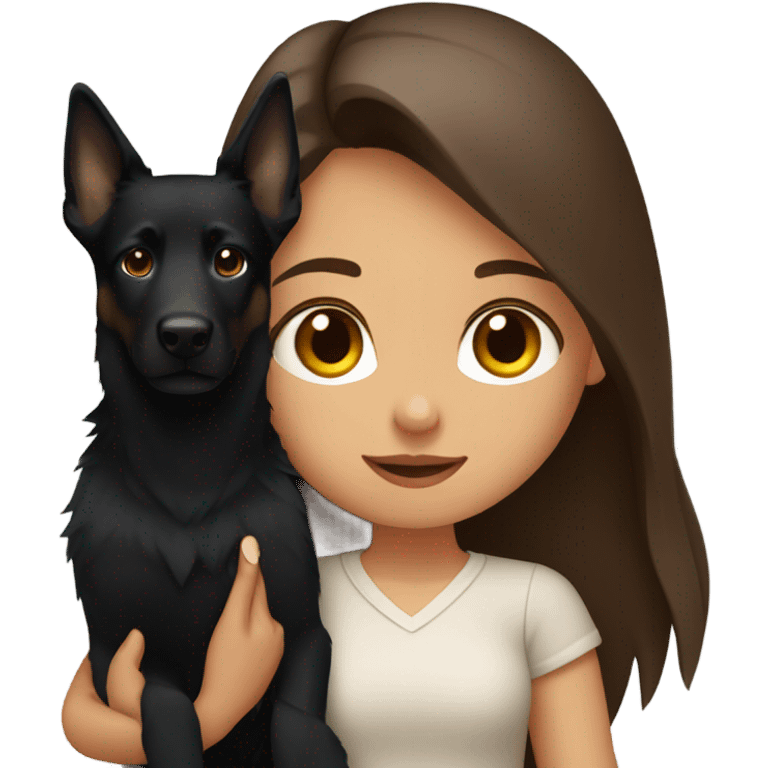 girl with long brown hair holding a black german shepherd  emoji