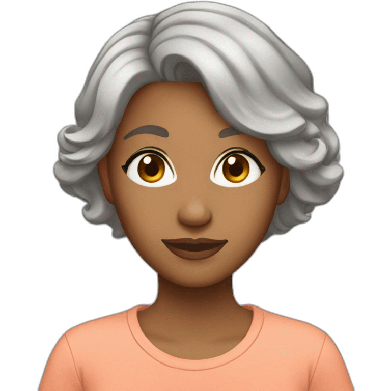 Brown woman short grey hair brown eyes with a salmon color T-shirt emoji