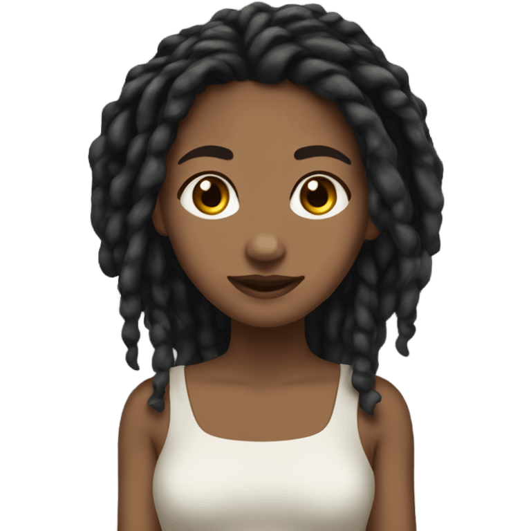 Tan girl with black locs dark white dress full body emoji