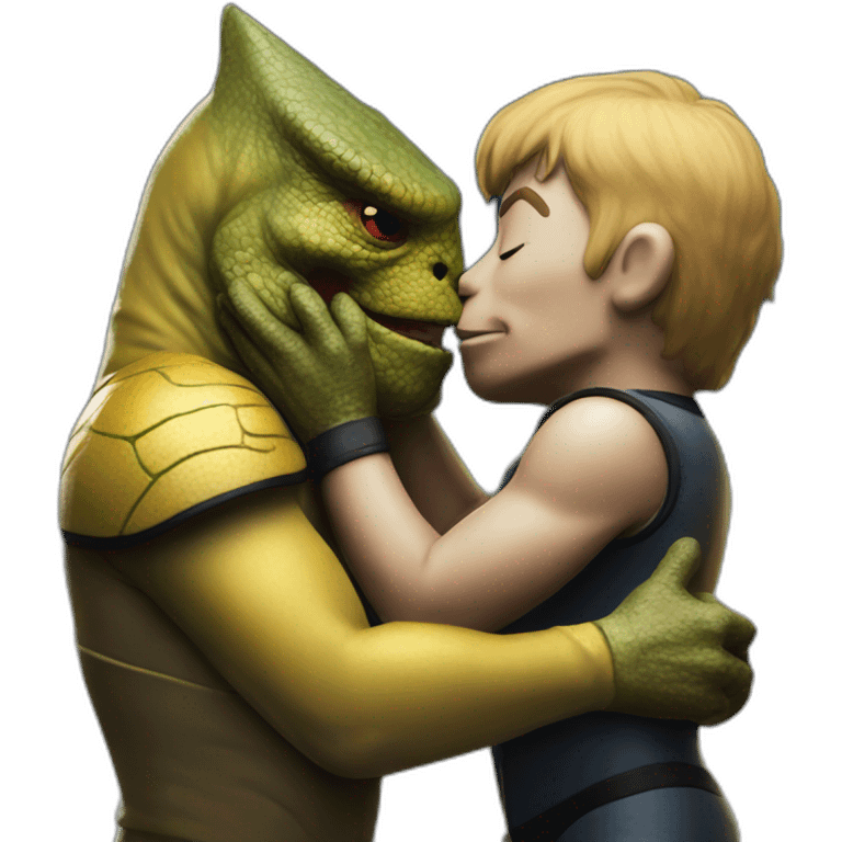 Captain Kirk kissing a Gorn emoji