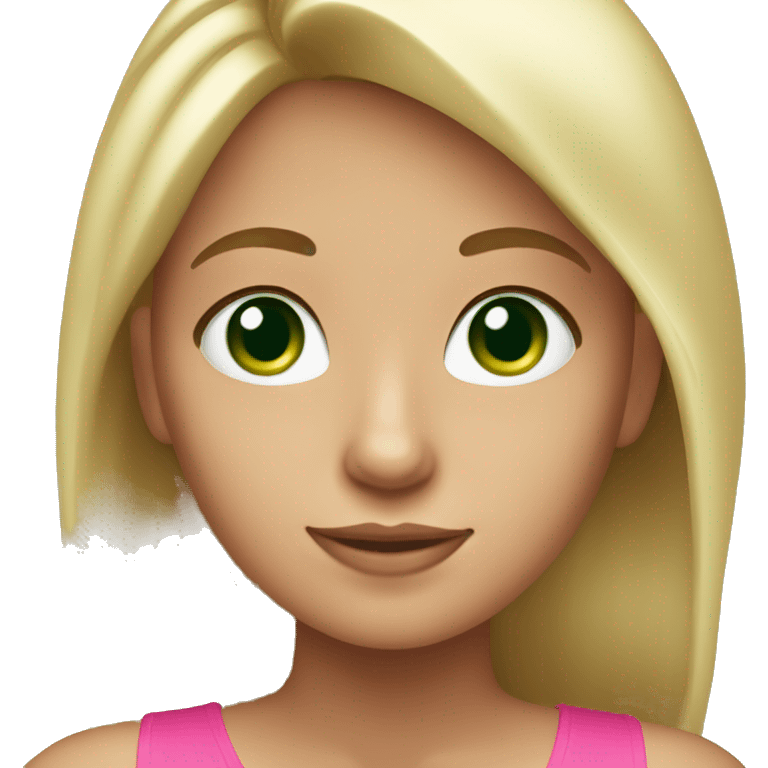 Blonde girl with green eyes and tan skin with pink top emoji