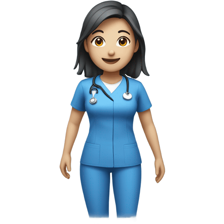 cute Asian nurse with smile, without hat, blue clothes, with arms emoji