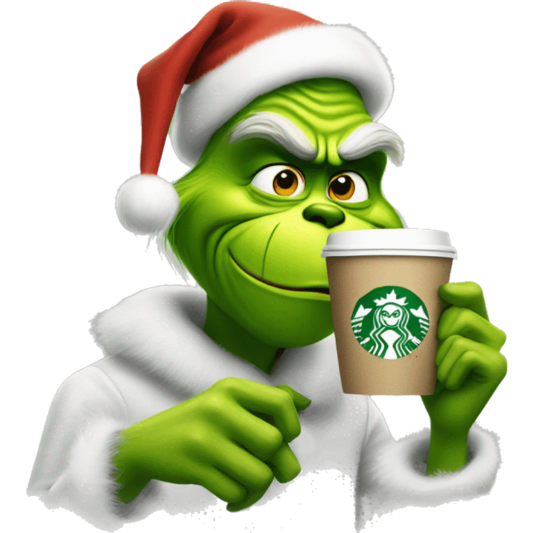 Grinch drinking Starbucks emoji