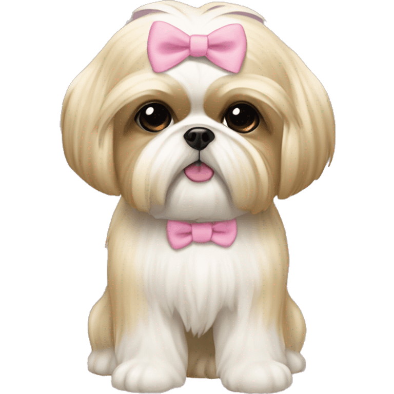 golden cream shih tzu white girl cute medium hair pink bow emoji