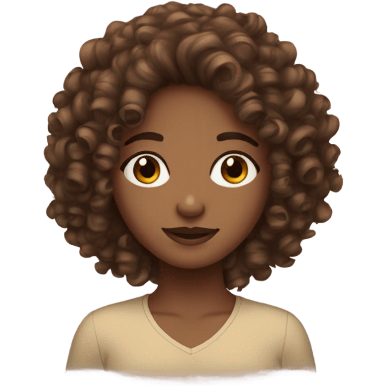 Brown curly haired girl with brown eyes and skin emoji