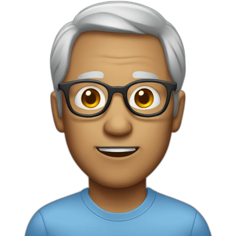 a man with few grey hairs who bite his glasses emoji