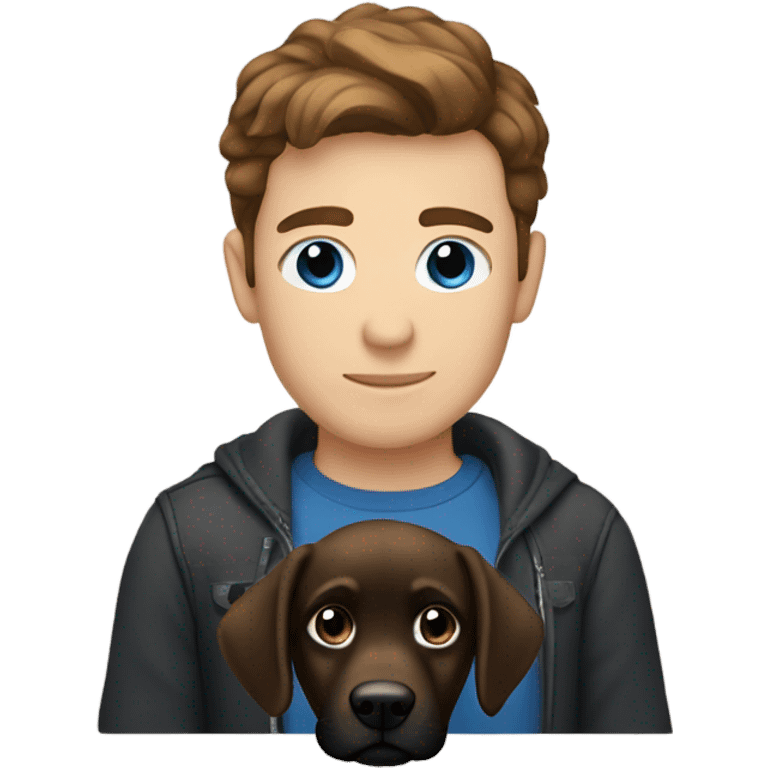 Brown hair blue eyes man holding black lab emoji