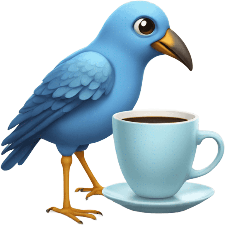 Cartoon bird drinking coffee with a pair of underwear on  emoji