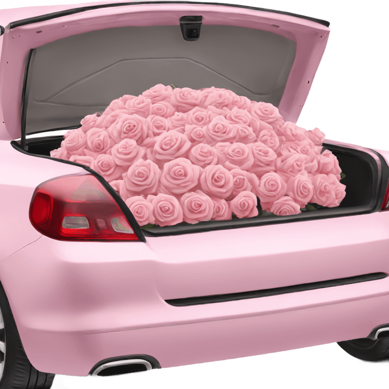 pink pastel car in the trunk many roses emoji