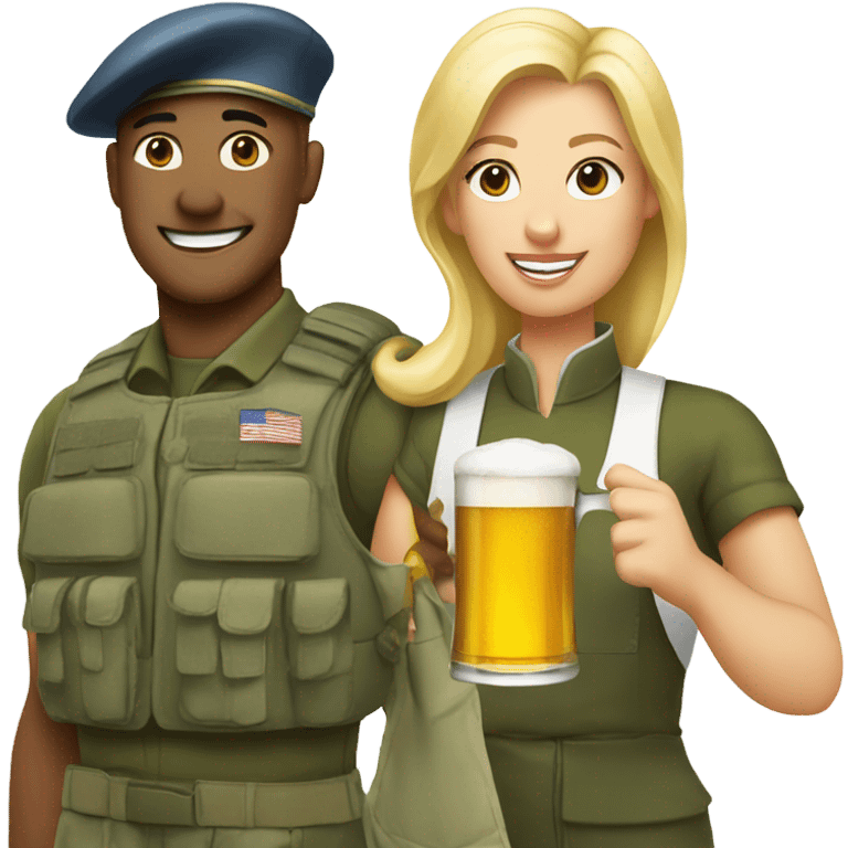 Paratrooper holding beer next to blonde female chef emoji