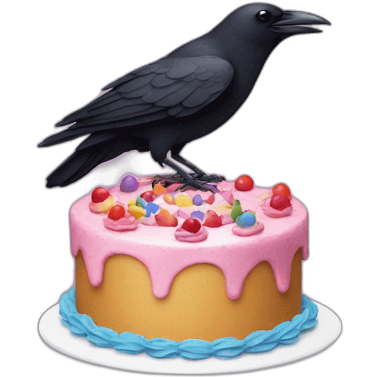 Crow with a Birthday cake emoji