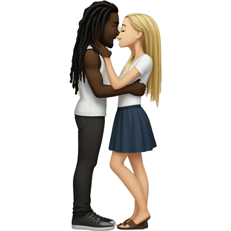 black guy with dreads kissing a white girl with black hair emoji