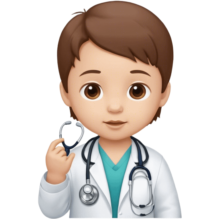 Baby with brown hair, 6 months, with a stethoscope  emoji