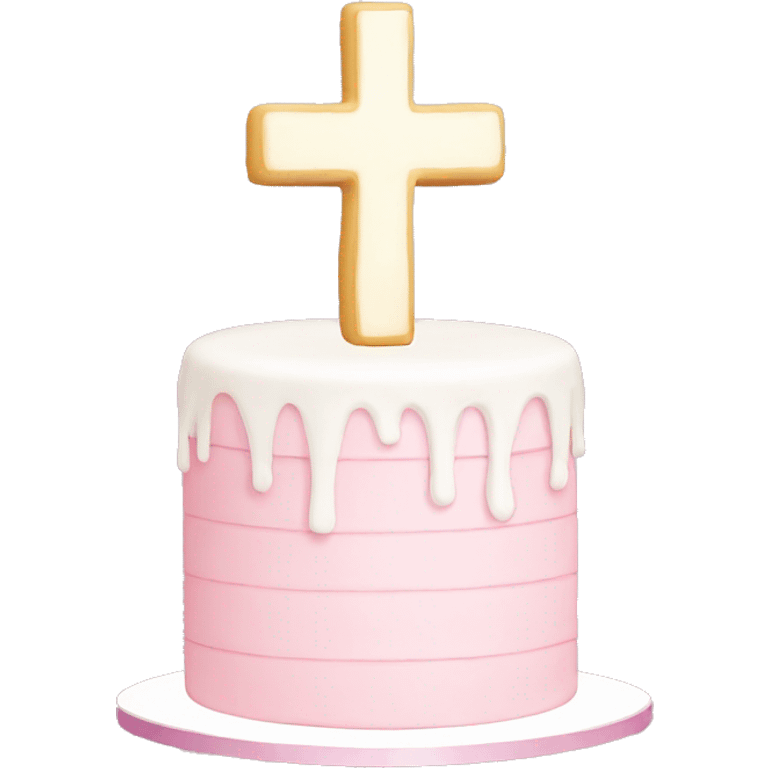 Light pink and white cake with cross  emoji