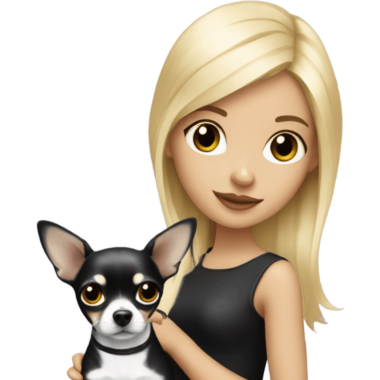 Blonde girl with Black and white chihuahua  emoji