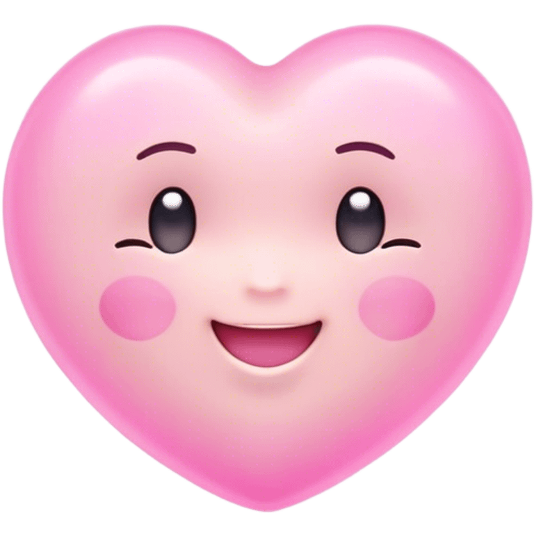 Cinematic floating soft heart, chubby round edges, pastel pink glow, tiny smiling face, surrounded by dreamy sparkles, gentle and loving. emoji