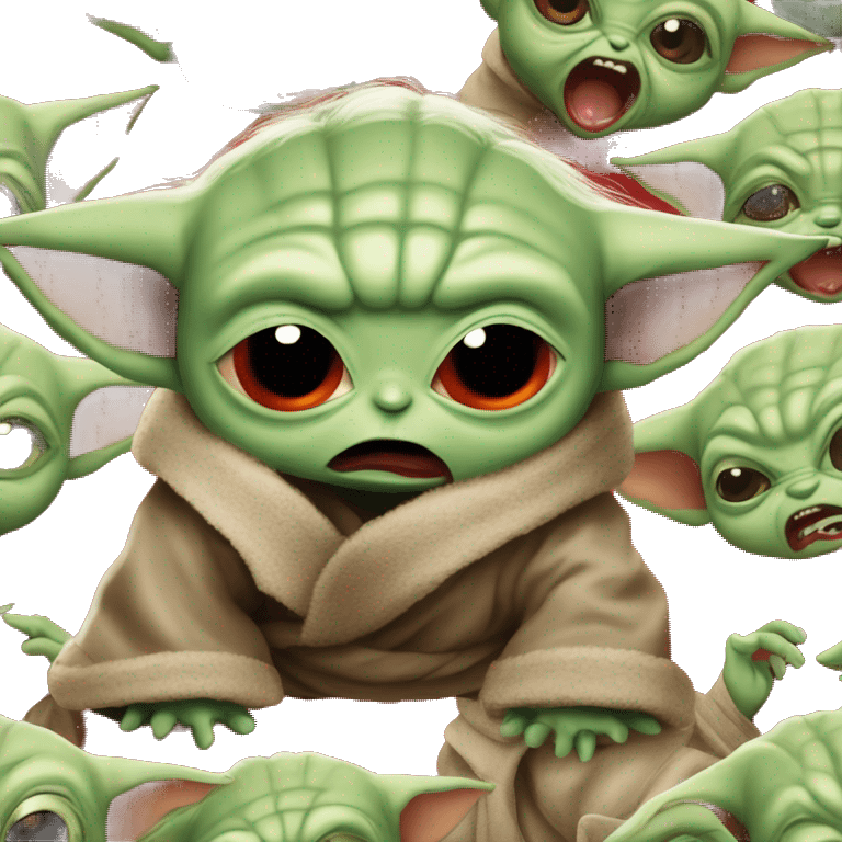 Baby Yoda is screaming in terrible anger. face all red with anger emoji