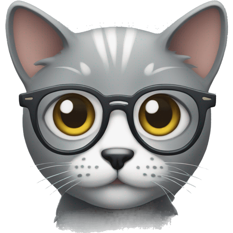 A grey cat with beady eyes and glasses emoji