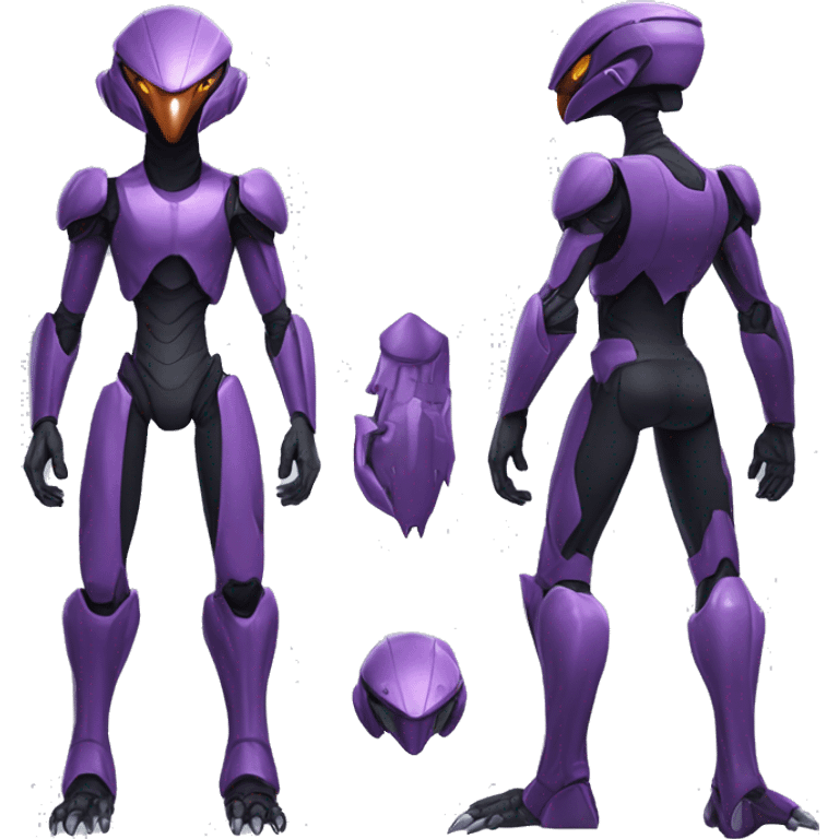 a black Genesect-Raptor-Fakémon—hybrid with a futuristic visor-helmet full body emoji