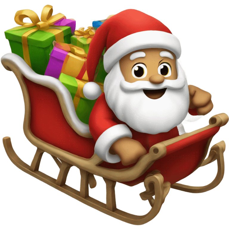 Santa clause riding a sleigh with presents emoji