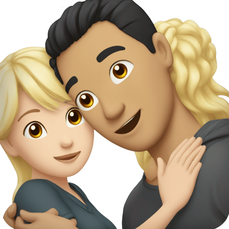 hug to blonde woman and light skined asian man with black hair emoji