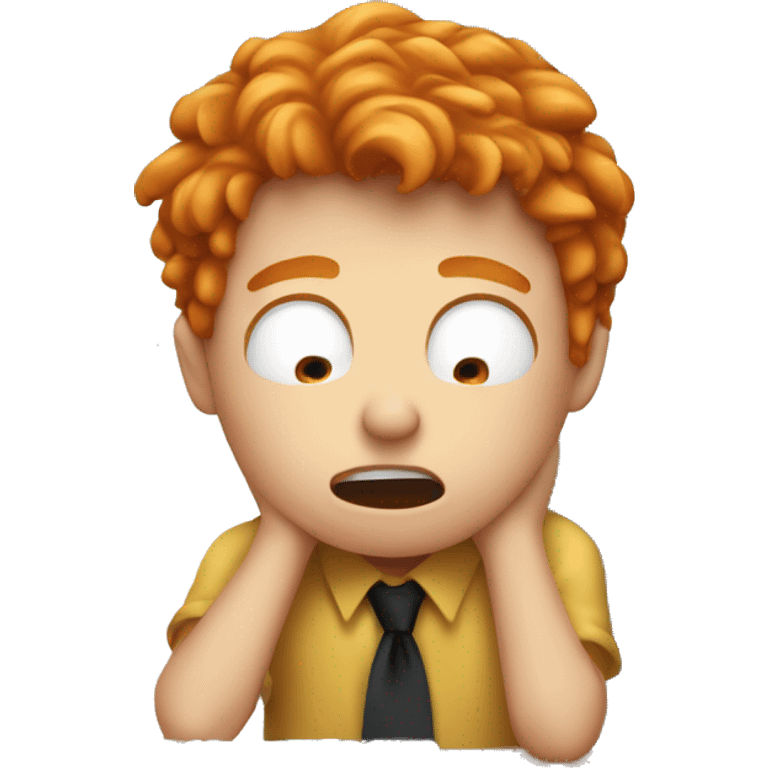 Ginger boy crying behind a computer desk emoji