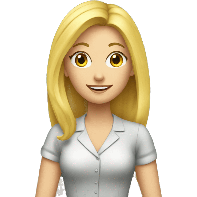 the teacher is a young blonde woman near the blackboard emoji